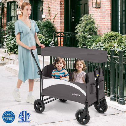 2-Seat Stroller Wagon with Adjustable Canopy and Handles