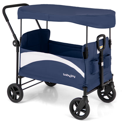 2-Seat Stroller Wagon with Adjustable Canopy and Handles-Gray - Navy