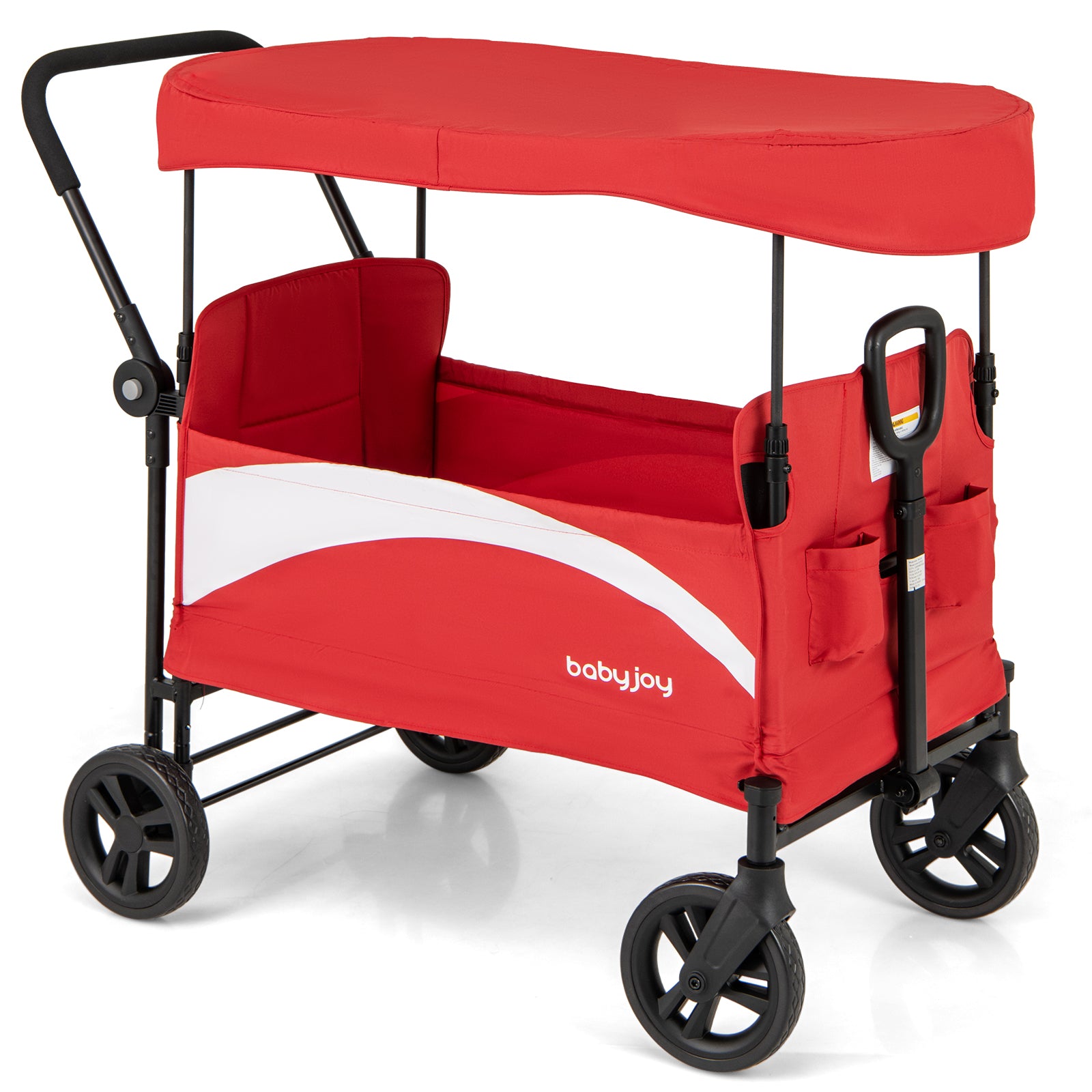 2-Seat Stroller Wagon with Adjustable Canopy and Handles-Gray - Red