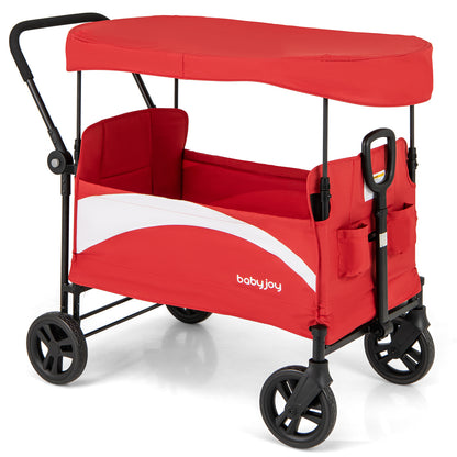 2-Seat Stroller Wagon with Adjustable Canopy and Handles-Gray - Red