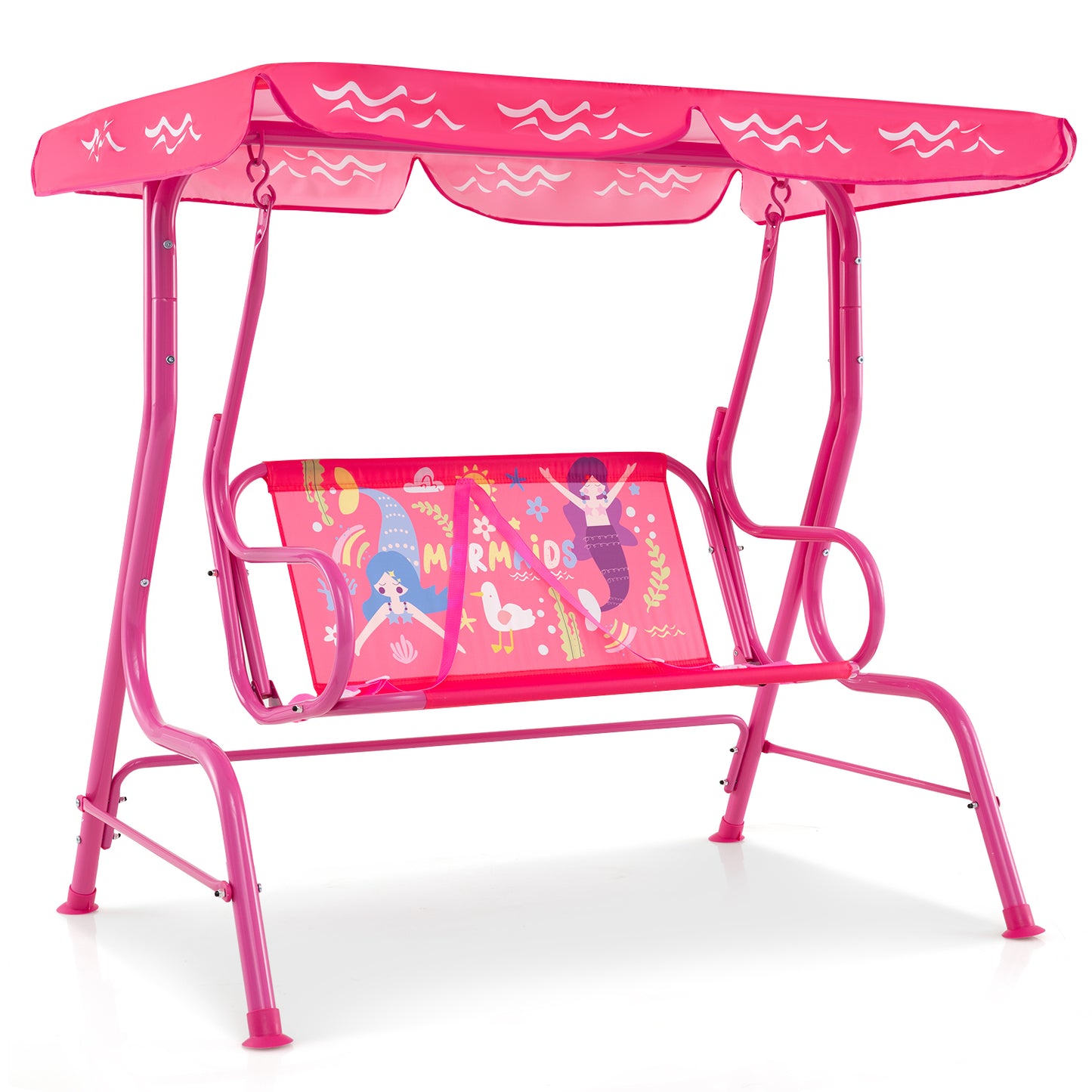2 Person Kids Patio Swing Porch Bench with Canopy - Pink