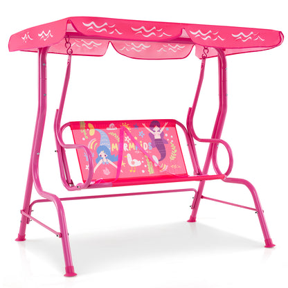 2 Person Kids Patio Swing Porch Bench with Canopy - Pink