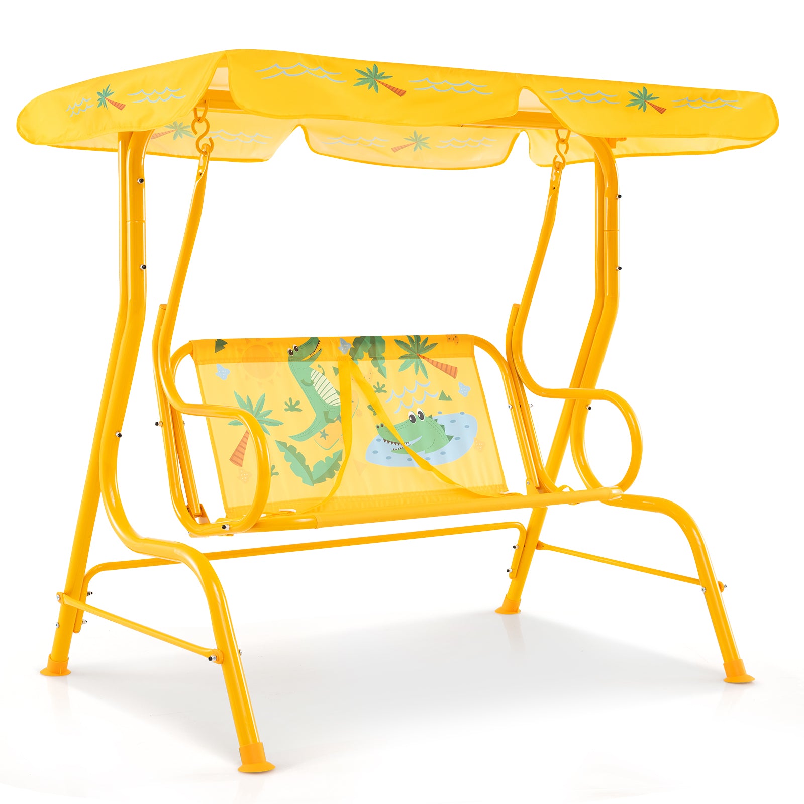 2 Person Kids Patio Swing Porch Bench with Canopy - Yellow