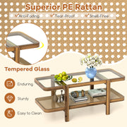 2-Tier Coffee Table with Storage and Tempered Glass Tabletop-Brown