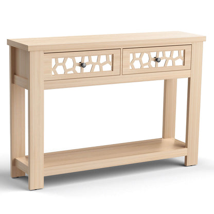 2-Tier Console Table with Drawers and Open Storage Shelf-Brown - Natural