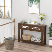 2-Tier Console Table with Drawers and Open Storage Shelf-Brown