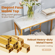 2-Tier Faux Marble Top Console Table with Storage Shelf-White