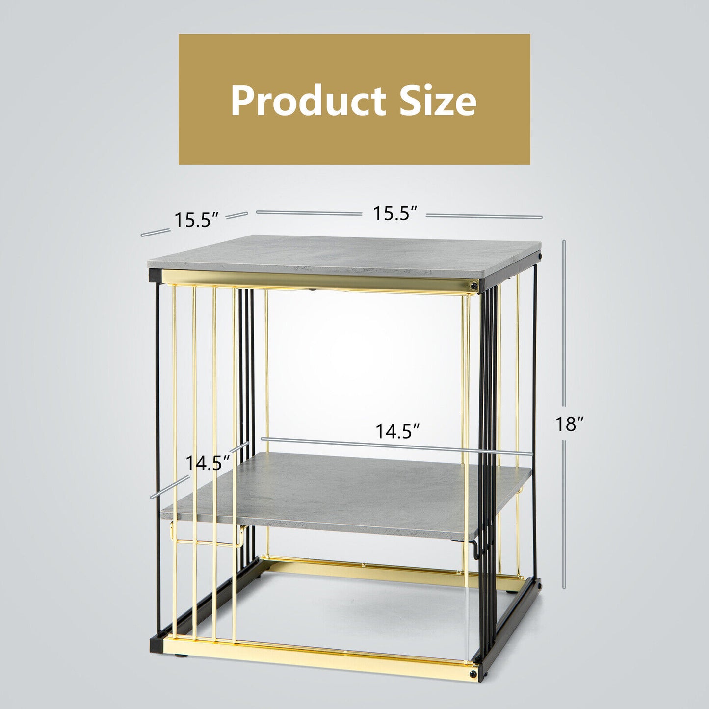 2-Tier Metal Side End Table with Removable Shelf-Gray