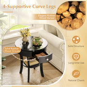 2-Tier Wood Round End Table with Open Drawer-Black