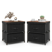 2-Drawer Nightstand with Removable Fabric Bins and Pull Handles Set of 2-Black