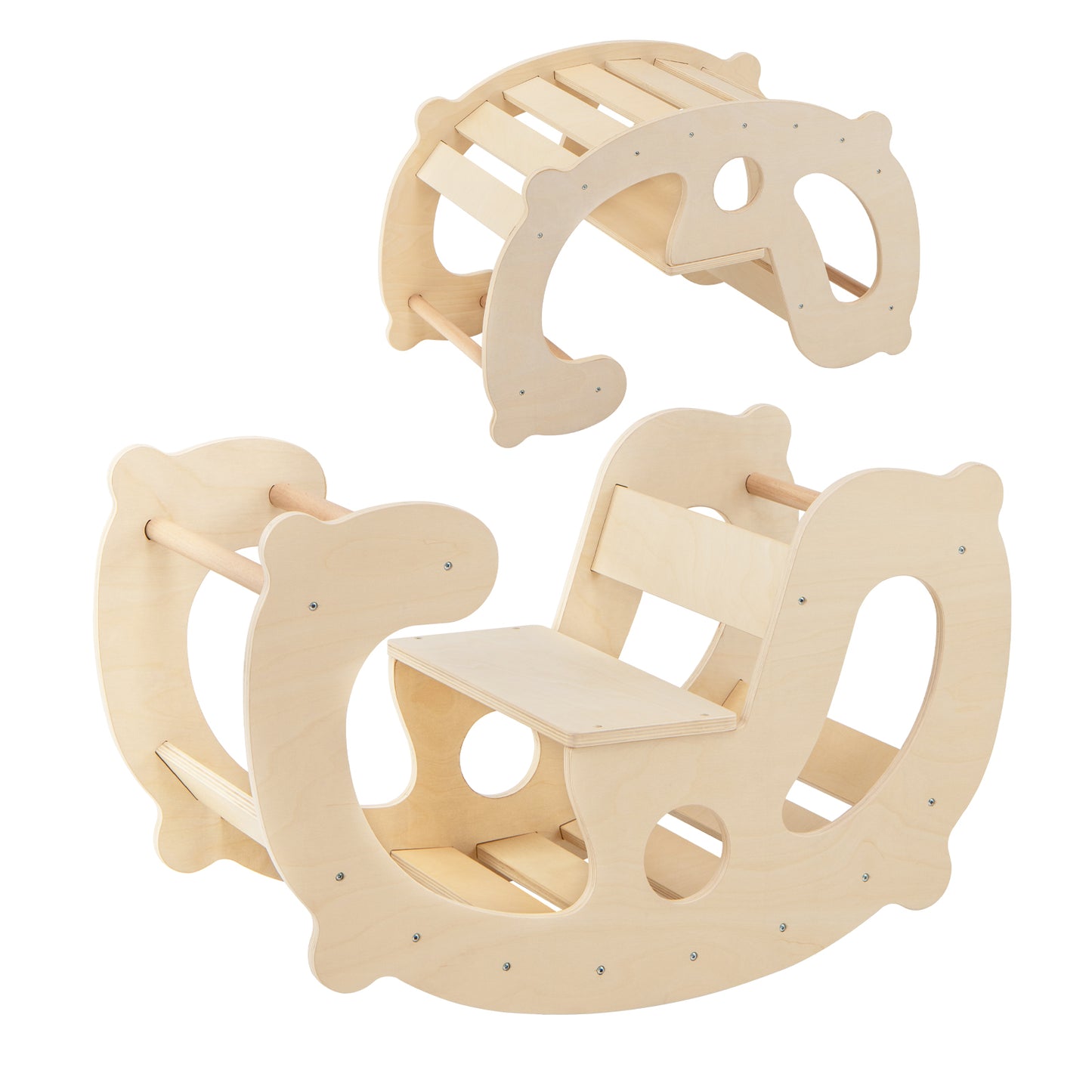 2-in-1 Rocking Horse Arch for Kids Montessori Climbing Toys with Arch Climber-Natural - Natural