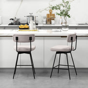 25 Inch 2-Piece Modern Upholstered Bar Stools with Back and Footrests-Beige