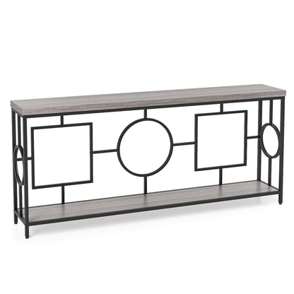 2-Tier Faux Marble Top Console Table with Storage Shelf for Hallway-Rustic Brown