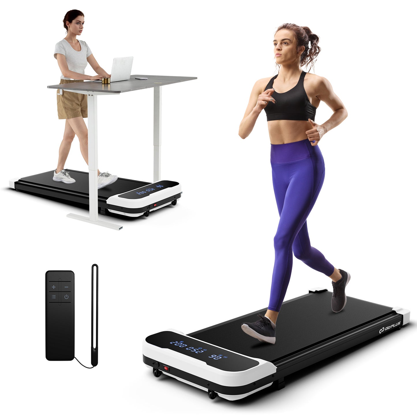 2.5HP Under Desk Treadmill with Remote Control and 3 Countdown Modes-Black - White