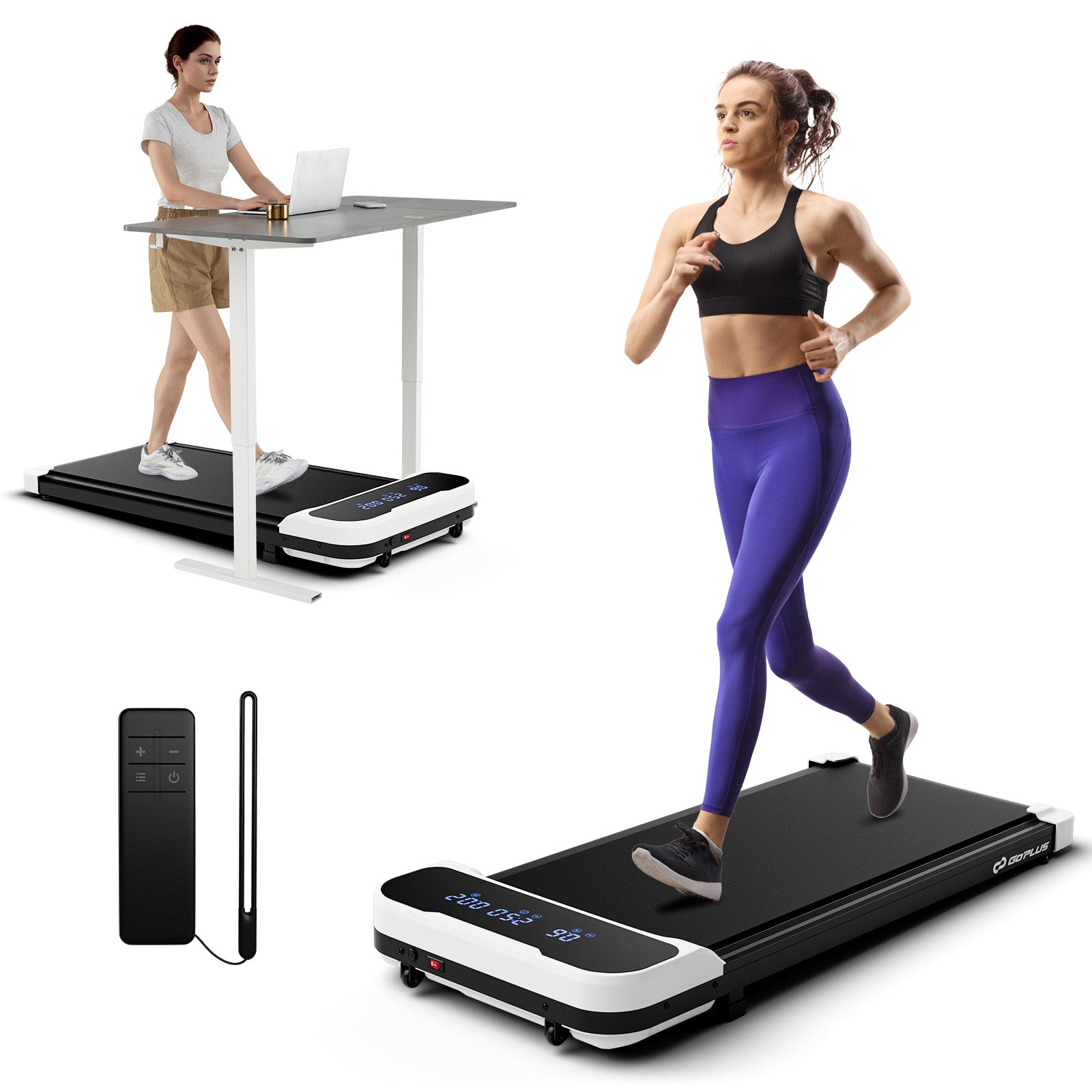2.5HP Under Desk Treadmill with Remote Control and 3 Countdown Modes-Black - White