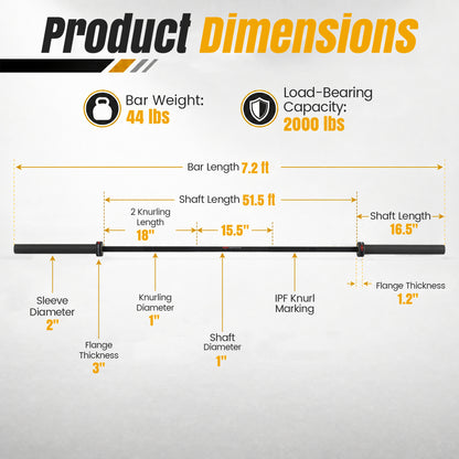 7ft Olympic Barbell 2000 lbs Capacity for Weightlifting