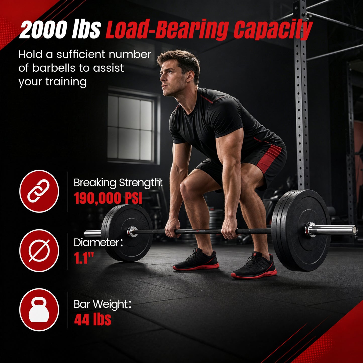 7ft Olympic Barbell 2000 lbs Capacity for Weightlifting