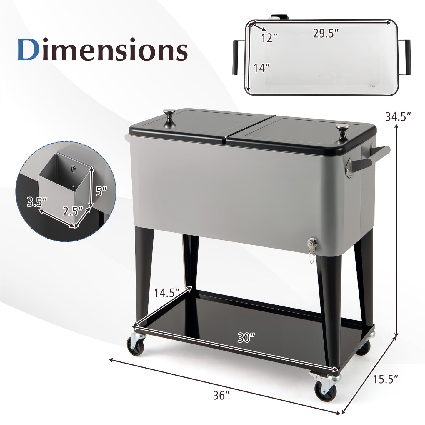 Portable Patio Cooler with Bottom Storage Shelf and Bottle Opener-Gray
