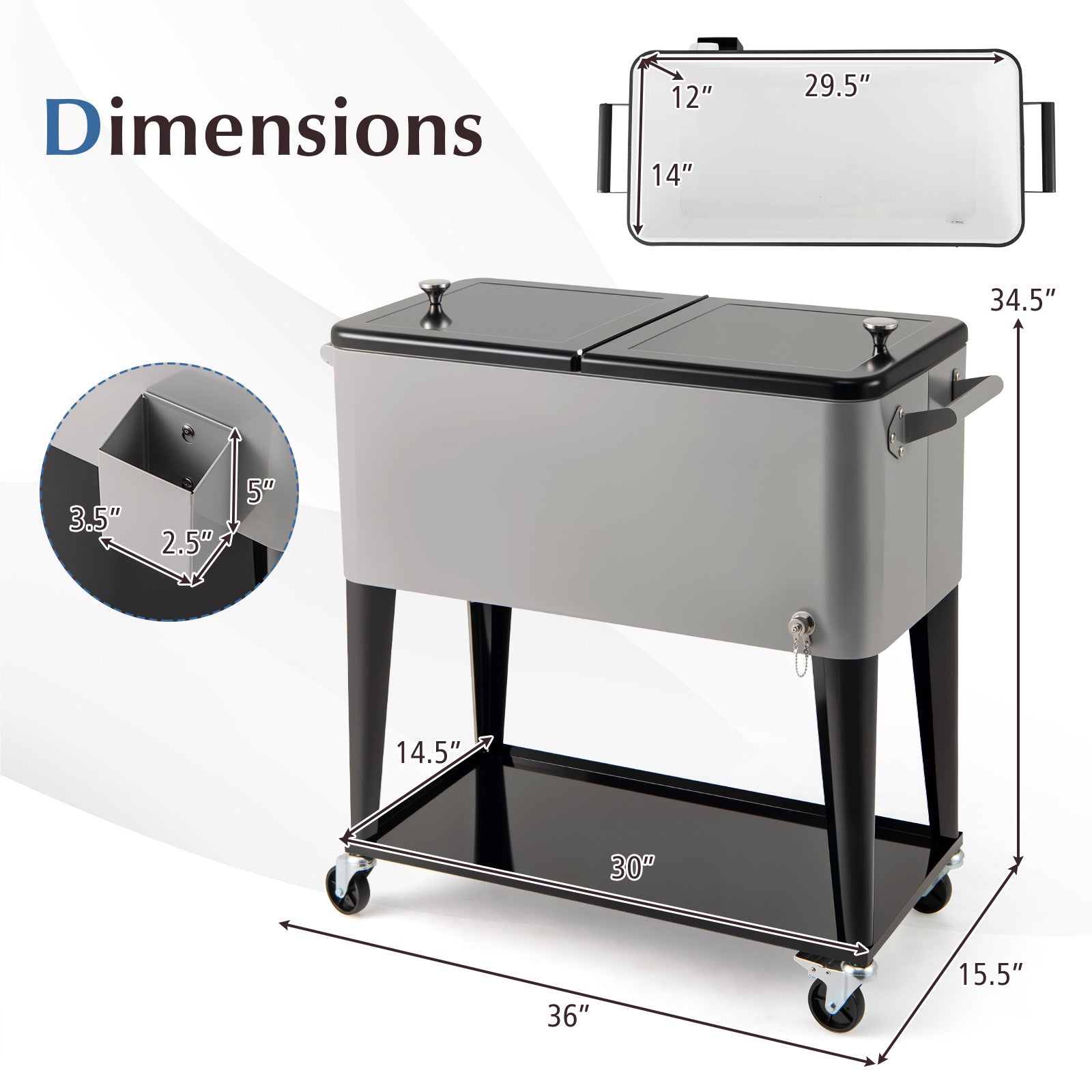 Portable Patio Cooler with Bottom Storage Shelf and Bottle Opener-Gray