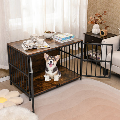 40 Inch Dog Crate Furniture Dog Kennel with Dual Lockable Double Doors-Rustic Brown
