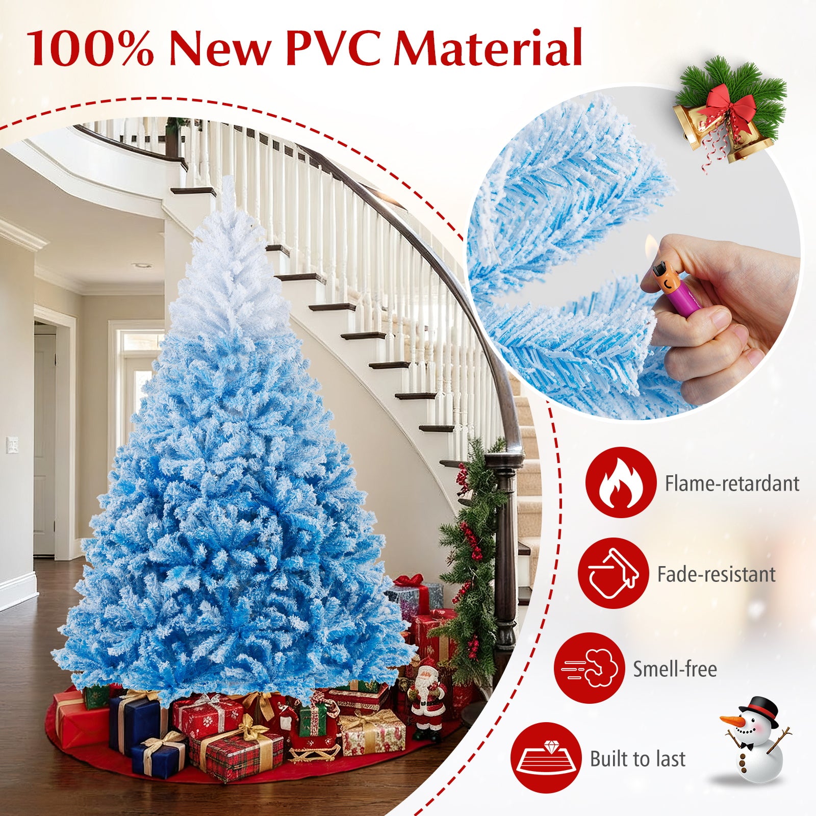 2025 New Artificial Christmas Tree with 456 Branch Tips and Folding Metal Stand-7FT
