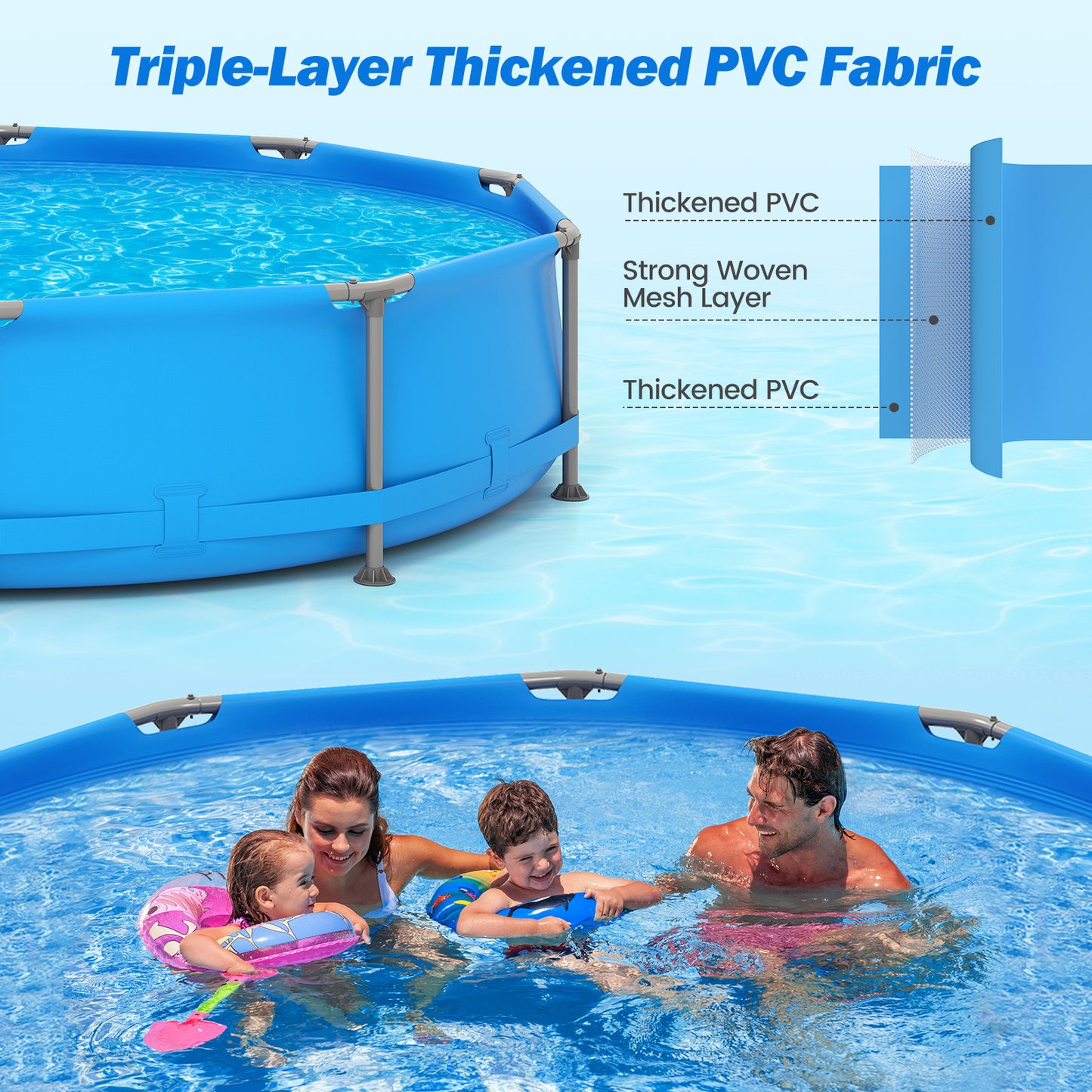 690/978/1158/1617 Gal Outdoor Family Swimming Pool with Metal Frame-12 ft