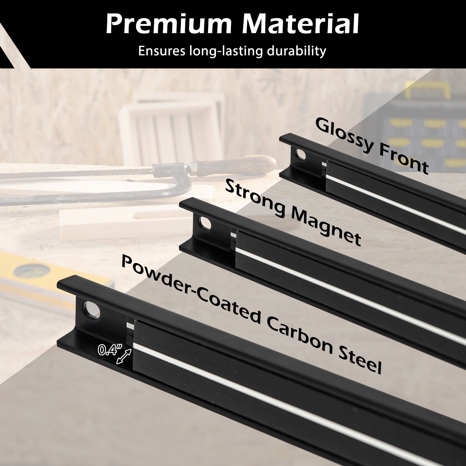 18 Inch Magnetic Tool Holder Strip with Mounting Screws-Black