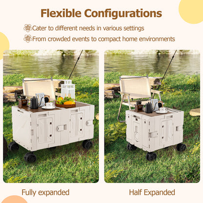 Large Foldable Utility Cart with 2-Tier Storage Crates and Telescoping Handle-White
