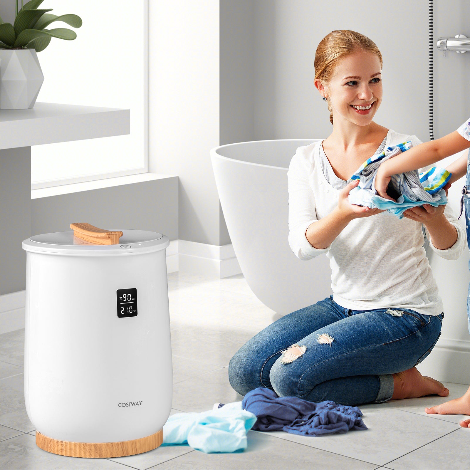 20L Large Heated Towel Warmer with LED Display and Button Control-White