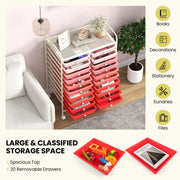 20 Drawers Rolling Storage Cart Studio Organizer-Gradient Pink