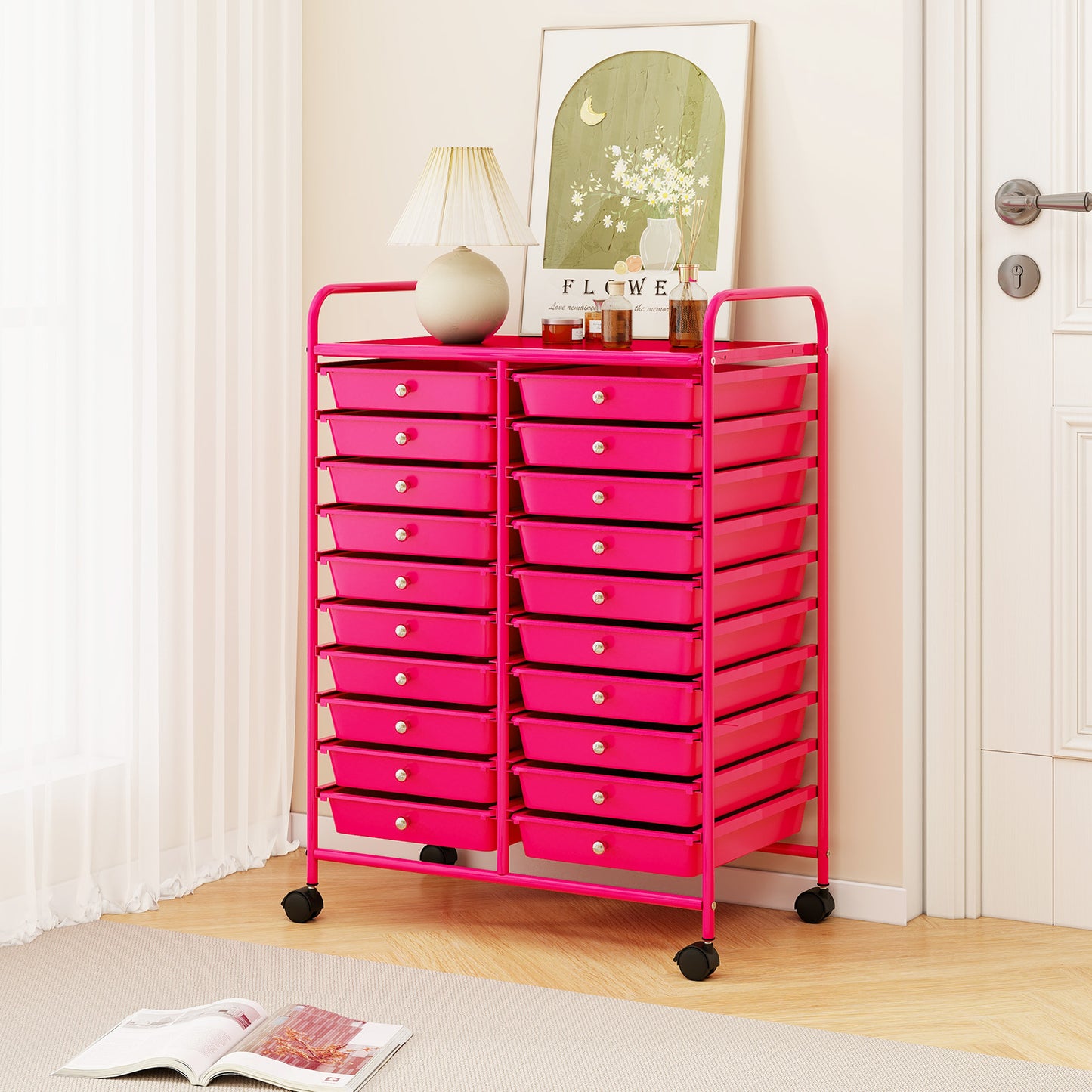 20 Removable Drawers Rolling Storage Cart Studio Organizer-Pink