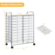 20 Drawers Storage Rolling Cart Studio Organizer-Transparent