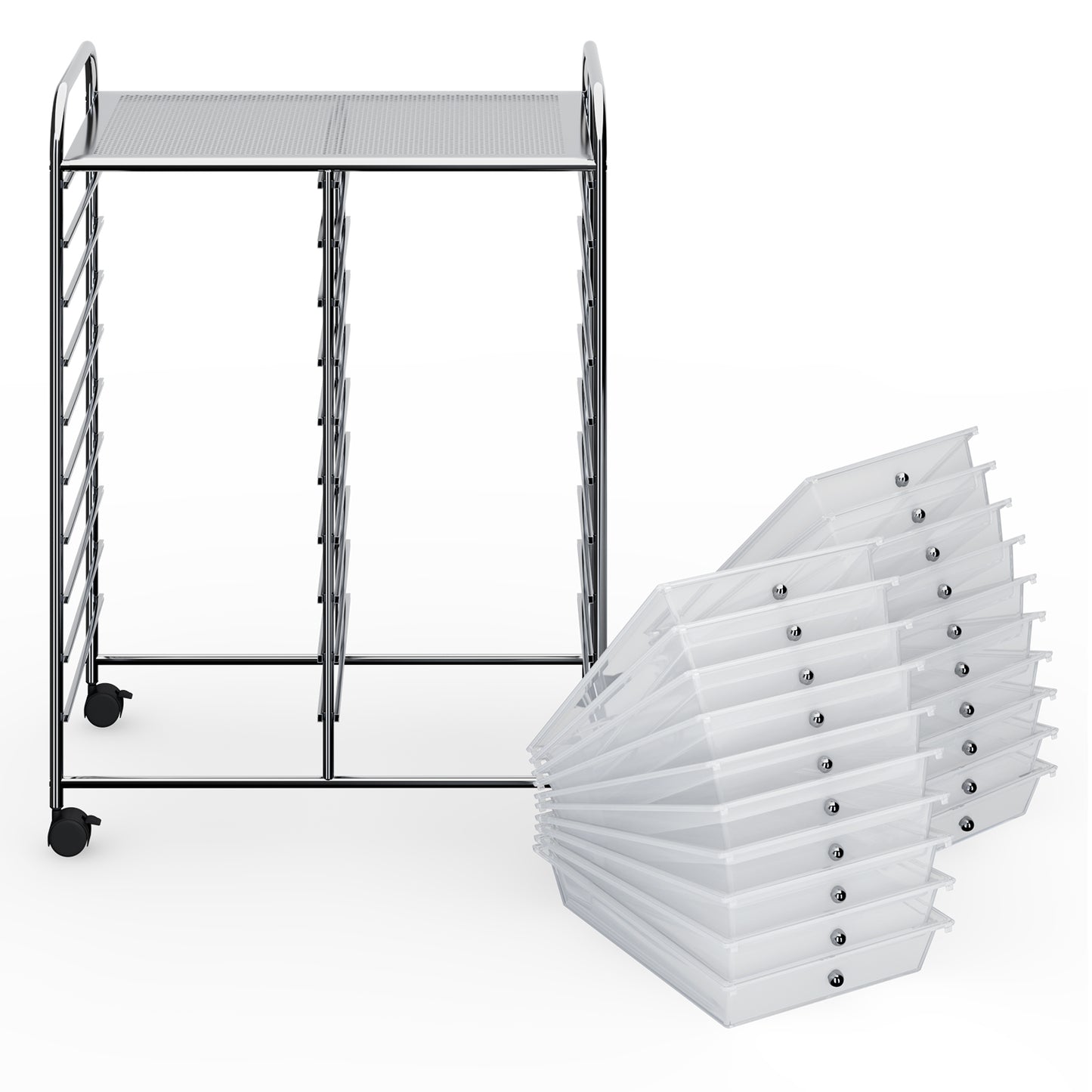 20 Drawers Storage Rolling Cart Studio Organizer-Transparent