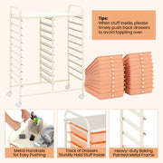 20 Drawers Rolling Storage Cart Studio Organizer-Peach