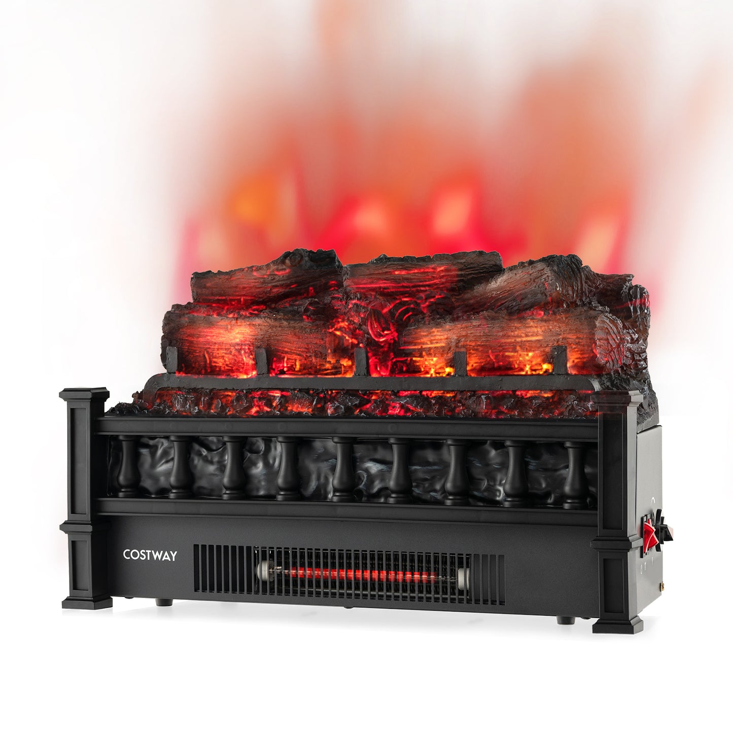 20 Inch Electric Fireplace Heater with Realistic Pinewood Ember Bed-Black
