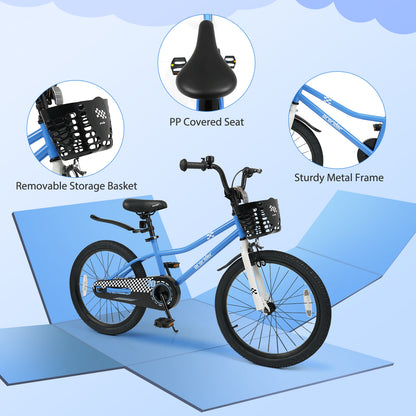 20 Inch Kids Bike Adjustable with Kickstand and Storage Basket for Aged 8+ Years-Navy