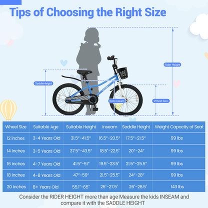 20 Inch Kids Bike Adjustable with Kickstand and Storage Basket for Aged 8+ Years-Navy