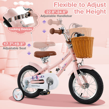 14 Inch Kids Bike Retro Bicycle with Adjustable Height and Basket for Ages 3-5 Years Old-