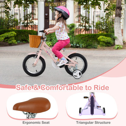 14 Inch Kids Bike Retro Bicycle with Adjustable Height and Basket for Ages 3-5 Years Old-