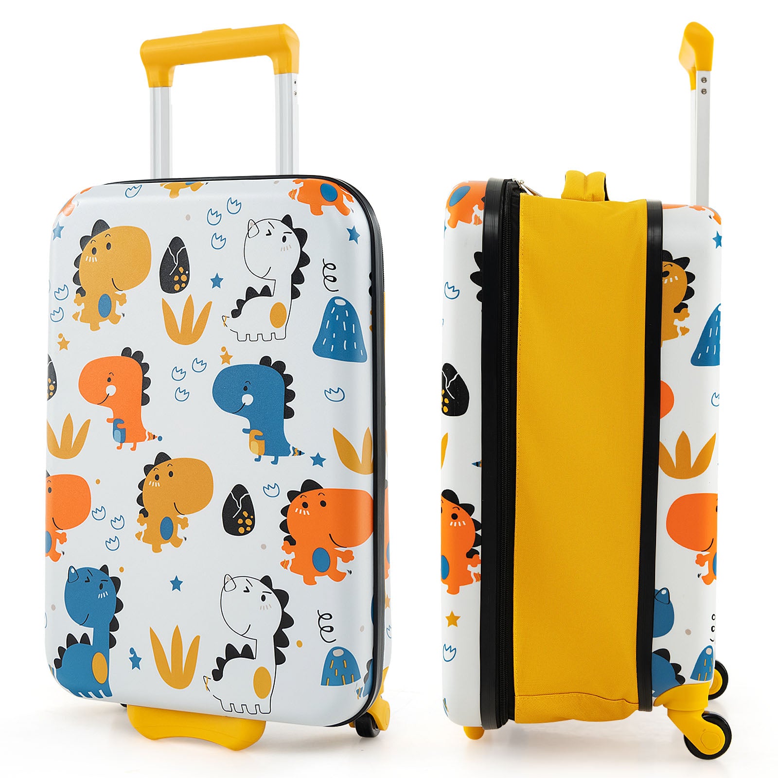 20 Inch Kids Rolling Luggage Foldable Hardshell Carry-on Suitcase on Wheels-Pink - Yellow