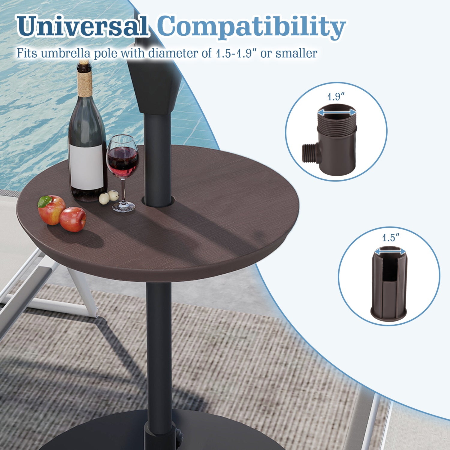 20 Inch Outdoor Adjustable Umbrella Table for 2 Sizes Patio Umbrella Pole-Coffee