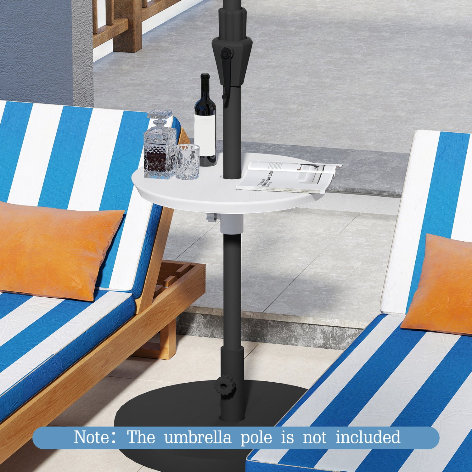 20 Inch Outdoor Adjustable Umbrella Table for 2 Sizes Patio Umbrella Pole-White