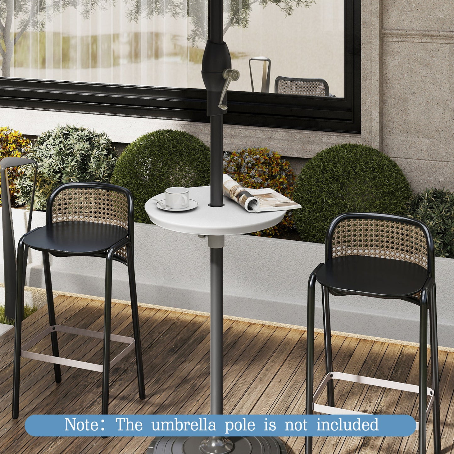 20 Inch Outdoor Adjustable Umbrella Table for 2 Sizes Patio Umbrella Pole-White