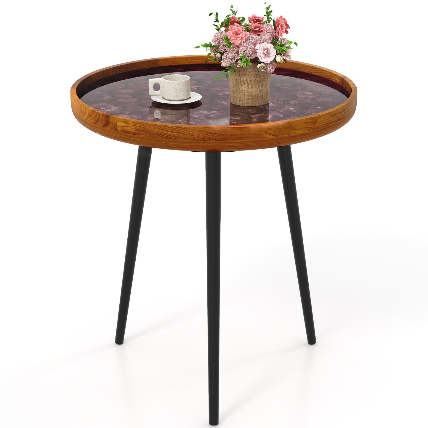 Round Sea Shell End Table with Epoxy Resin Finish