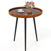 20 Inch Round End Table with Sea Shell Decoration and Epoxy Resin Finish-Brown