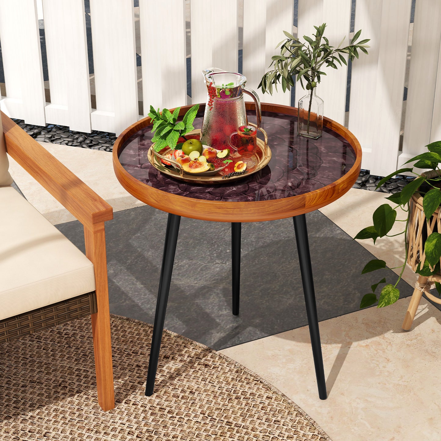 Round Sea Shell End Table with Epoxy Resin Finish