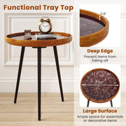 20 Inch Round End Table with Sea Shell Decoration and Epoxy Resin Finish-Brown