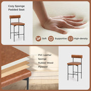 20 Inch Upholstered Bar Stools Set of 2 Counter Height Bar Chairs with  Backrest-Brown