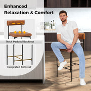 20 Inch Upholstered Bar Stools Set of 2 Counter Height Bar Chairs with  Backrest-Brown