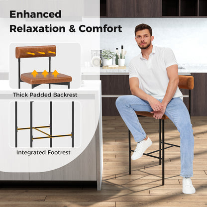 26 Inch Upholstered Bar Stools Set of 2 Counter Height Bar Chairs with Backrest